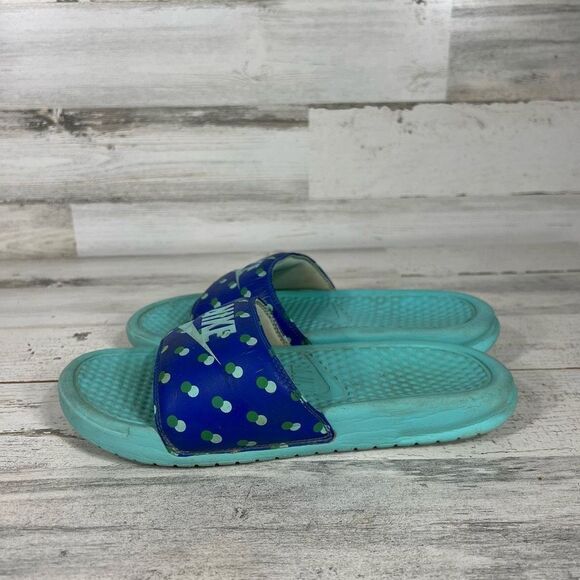 Nike Benassi JDI Slides Women's Slip On Sandals Blue Aqua Polka Dot House Size 7 - Picture 2 of 7
